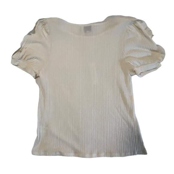 Who Wear What When Where Cream Shirt Puff Sleeve Large Ribbed Textured Coquette - Picture 11 of 11
